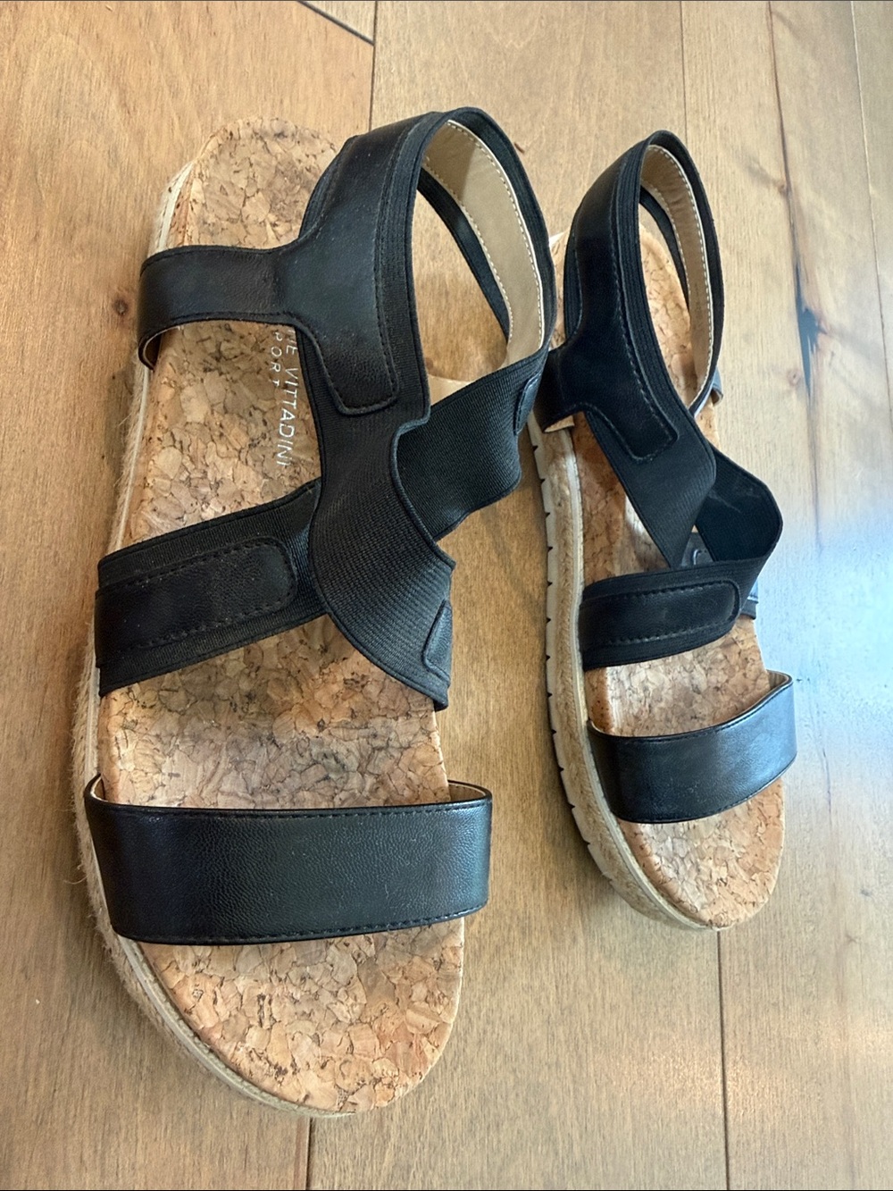 Adrienne Vittadini Black Cork-Trim Slingback Sandals